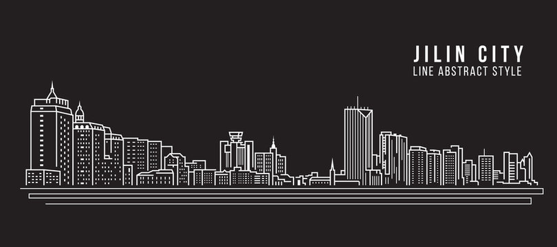 Cityscape Building Line art Vector Illustration design - Jilin city