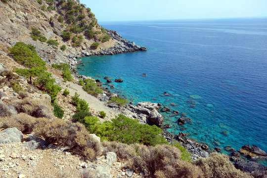 Coastline between Sougia and Agia Roumeli, E4 European long distance hiking path, Crete, Greece