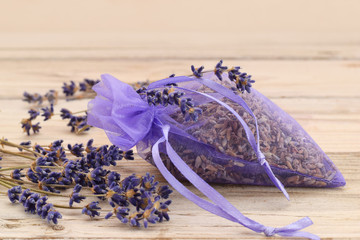 Dried flowers of lavender in transparent bag natural reppelent