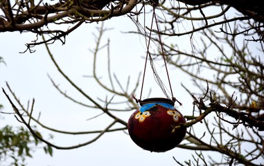 Pots are hanging with water