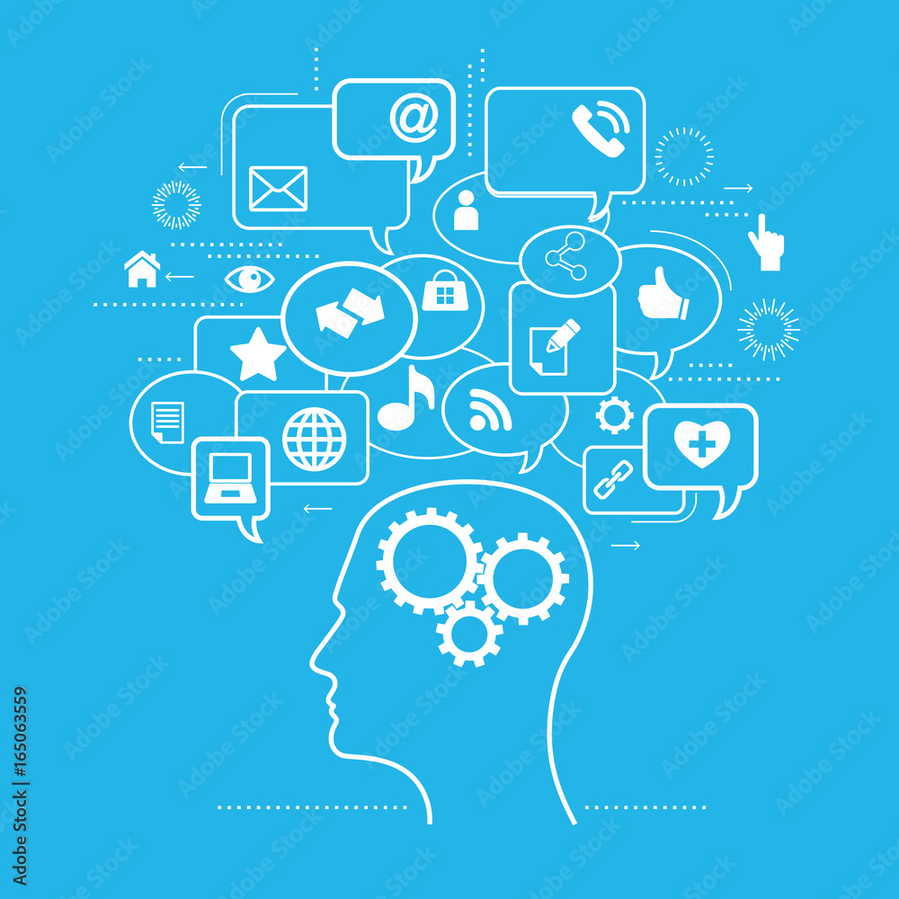 Poster thin line flat design of communication in computing network
