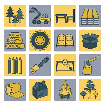 Pulp, Paper And Wood Products Icon Set. Thin Line Design Isolated On White. Create Your Industrial Infographics Collection