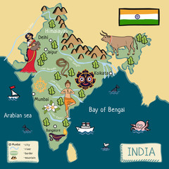 cartoon map of India