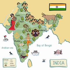 cartoon map of India