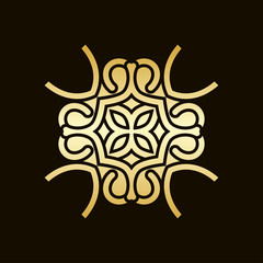 Golden ornamental abstract vintage logo on dark background. Template for design