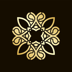 Golden ornamental abstract vintage logo on dark background. Template for design