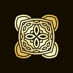 Golden ornamental abstract vintage logo on dark background. Template for design