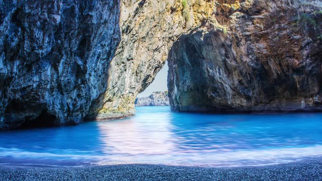 San Nicola Arcella, Arco Magno Beach and Rocks, South Italy, Calabria, Time Lapse, 4k
