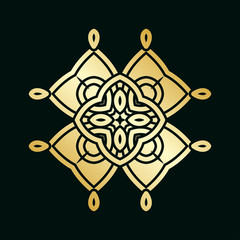 Fototapeta premium Golden ornamental abstract vintage logo on dark background. Template for design