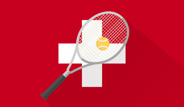 tennis ball and racket on swiss flag background