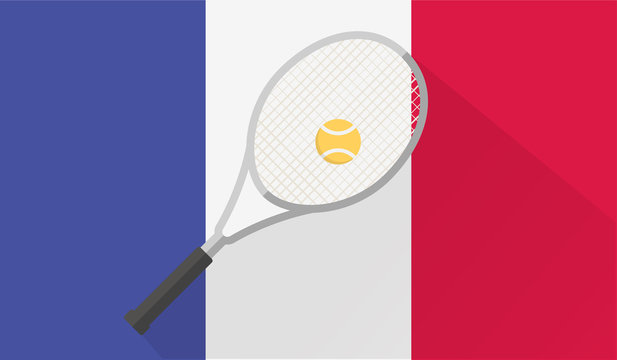 tennis ball and racket on france flag background