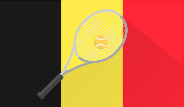 tennis ball and racket on belgium flag background