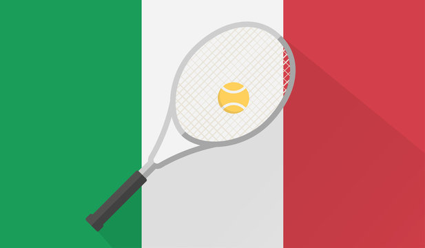 tennis ball and racket on italian flag background