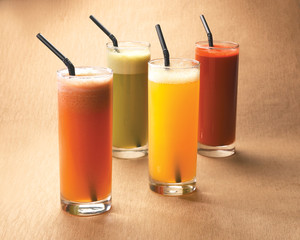 Group of fresh fruits juice