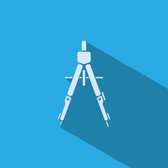 Drawing compass icon with shade on blue background