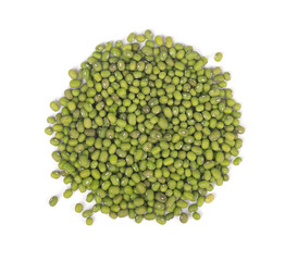 Mung beans isolated on white background. Vigna radiata. Top view