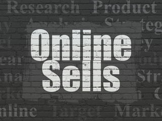 Advertising concept: Online Sells on wall background