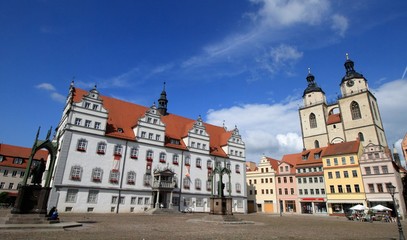 Lutherstadt Wittenberg, Marktplatz mit Rathaus und Stadtkirche