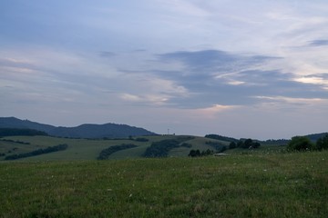 Sunrise and sunset over the hills and town. Slovakia