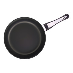 Black Metal Frying Pan Isolated On A White Background. Vector.