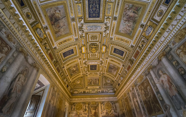 Fototapeta na wymiar Detail interior view of ceiling art of Castle Saint Angelo. Rome