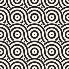 Vector seamless geometric pattern composed with circles and lines. Modern stylish rounded stripes texture. Repeating abstract background