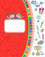 Red cover school notebook in stripes