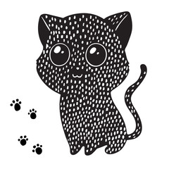 Cute black cat. Vector illustration.