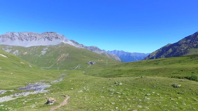 Aerial 4K - Stelvio National Park (IT) - Vista aerea del Passo dell'Umbrail (2503 mt.) Val M&uuml;stair sul confine Svizzero 