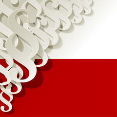 Paragraph white symbol paper corner on a white red polish flag background. 