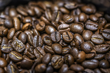 Closeup on a group of coffee beans, the best coffee in the world