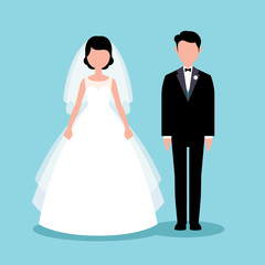 Stock Vector Illustration of a flat style bride and groom newlyweds in full length