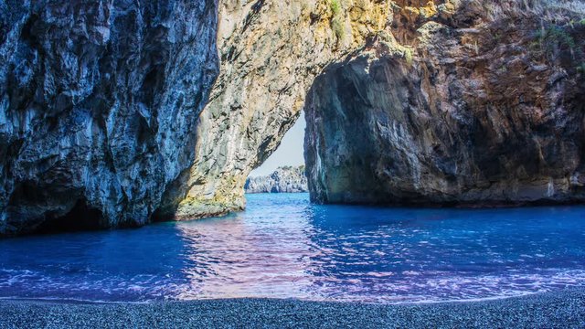 San Nicola Arcella, Arco Magno Beach and Rocks, South Italy, Calabria, Time Lapse, 4k
