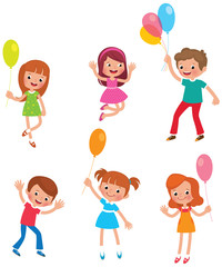 Set of funny kids with balloons