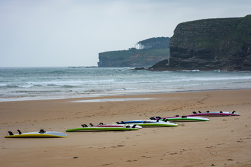 Fototapeta na wymiar Surf Boards on the Beach