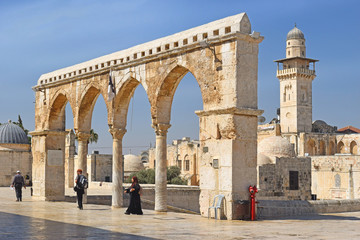 territory of the complex on the Temple Mount, the place of conflict between Israel and the Palestinian Authority, Old City of Jerusalem, Israel