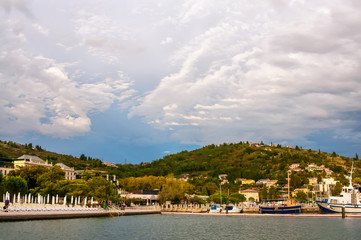 Fototapeta premium Beautiful views of the waterfront with ships in Portoroz Slovenia.
