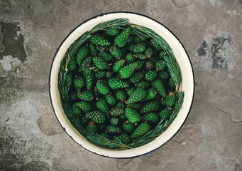 Green pine cones