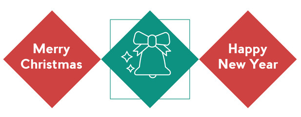 Vector christmas wishes banner with linear icon of bell