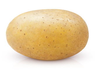 Closeup of single potato isolated on white background with clipping path