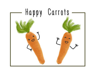 happy carrots characters with eyes mouth and arms isolated on white background
