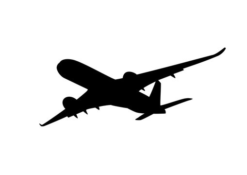 passenger jet silhouette illustration on white