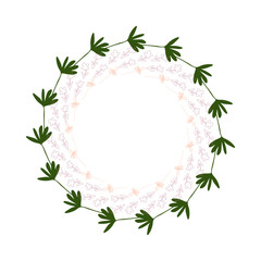 Vector botanical illustration with a wreath made of stylized hand drawn flowers.