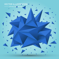 Volume geometric shape. Abstract Polygonal Geometric Shape. 3d blue crystals. Low polygons object. Lowpoly Minimal Style Art. Vector Illustration.