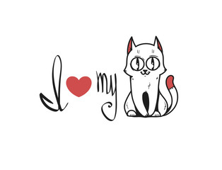 Nice Cat. Vector graphic illustration with original character. I love my cat. It can be used for printing on t-shirts, postcards, or used as ideas for tattoos.