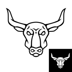 Bull head logo or icon. Black color. Inversion version included. Stock vector illustration