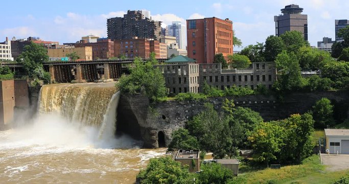 4K UltraHD View of the High Falls in the city of Rochester, New York