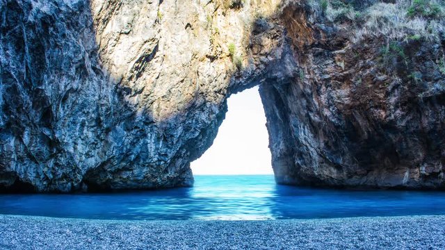 San Nicola Arcella, Arco Magno Beach and Rocks, South Italy, Calabria, Time Lapse, 4k
