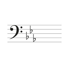 Bass key F clef with music lines and flats isolated vector