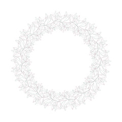 Vector botanical illustration with a wreath made of stylized hand drawn  leaves.